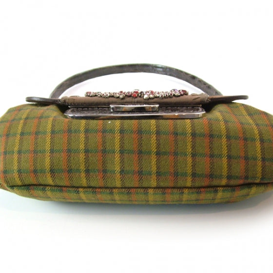 Plaid Antic Jeweled Shoulder Bag Green