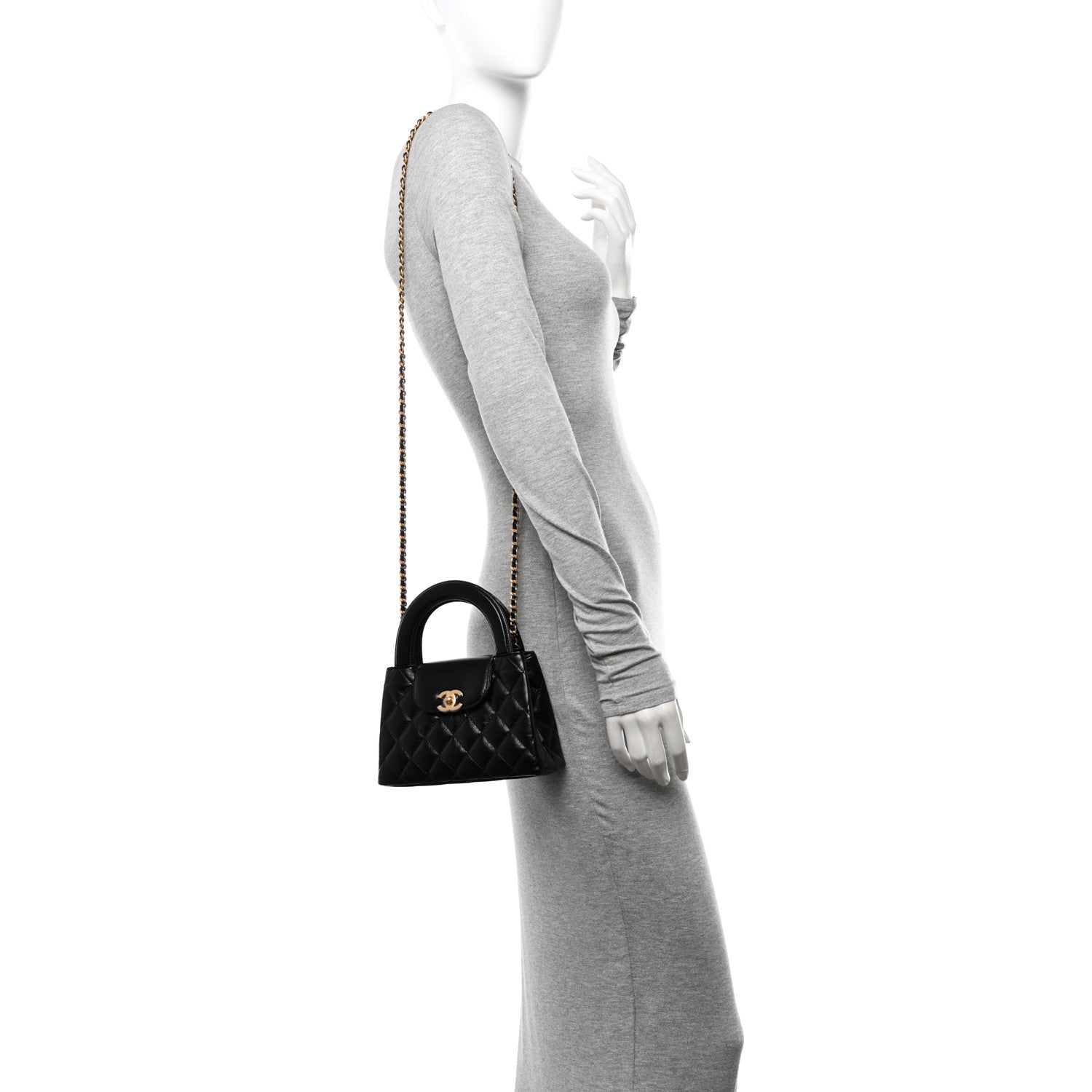 Chanel Shiny Aged Calfskin Quilted Nano Kelly Shopper Black 2 of 10