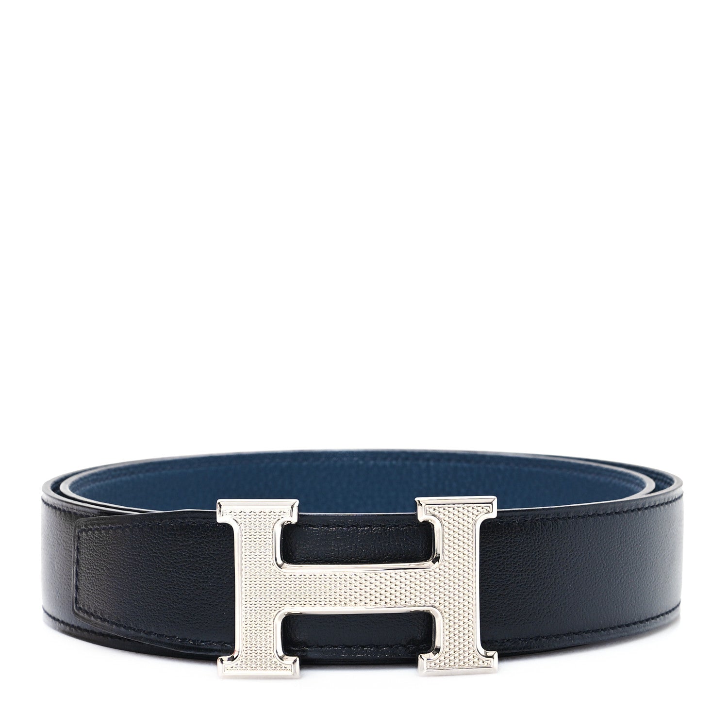 Hermes Box Togo 32mm Guilloche H Belt 90 36 Black Bleu Nuit 1 of 5