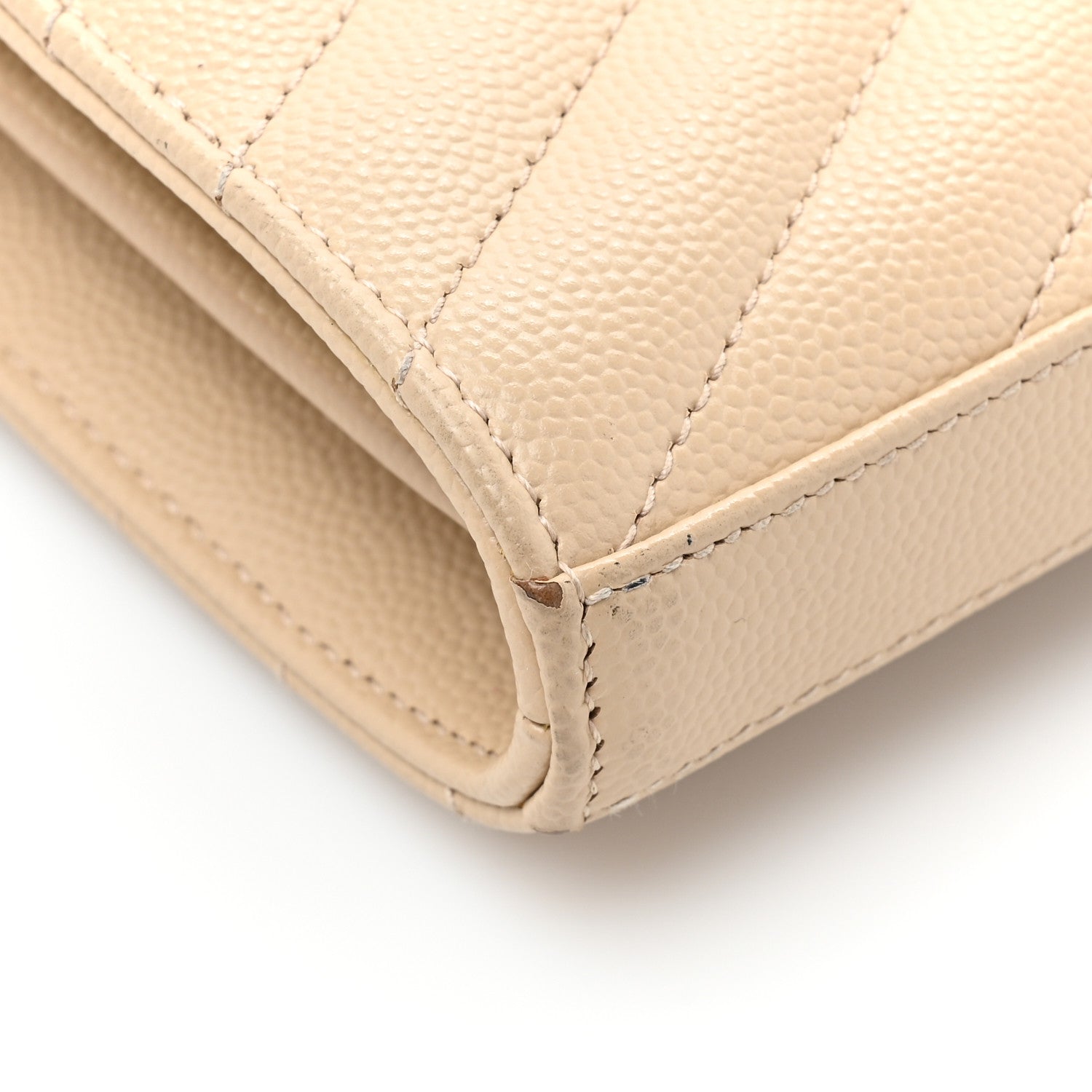 Saint Laurent Grain De Poudre Matelasse Chevron Monogram Chain Wallet Dark Beige 15 of 17