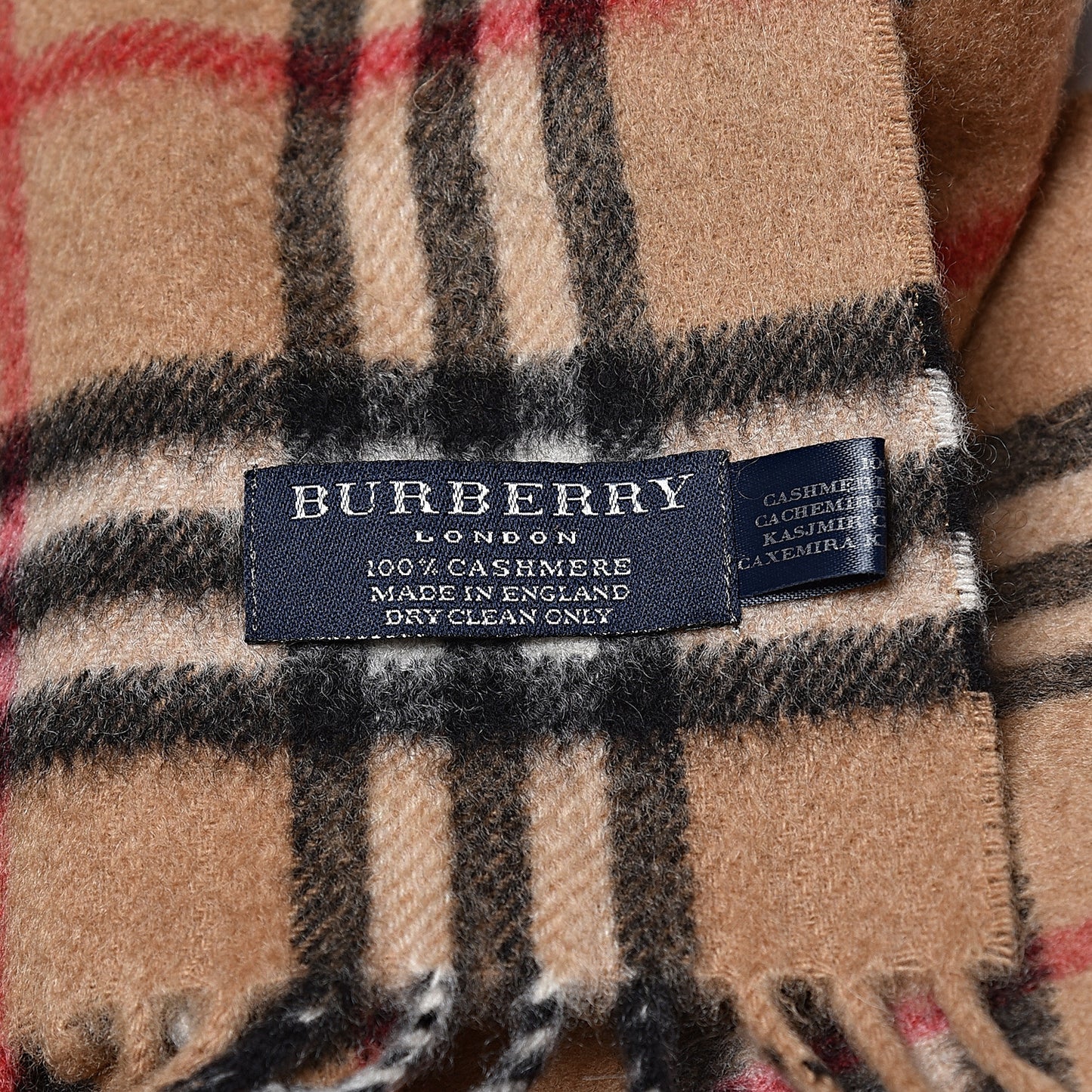 Cashmere House Check Fringe Scarf Camel