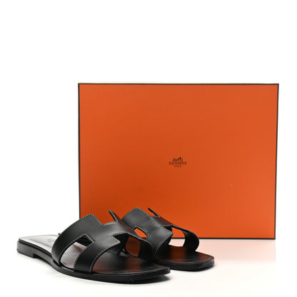 Hermes Box Calfskin Oran Sandals 39 Black 10 of 10