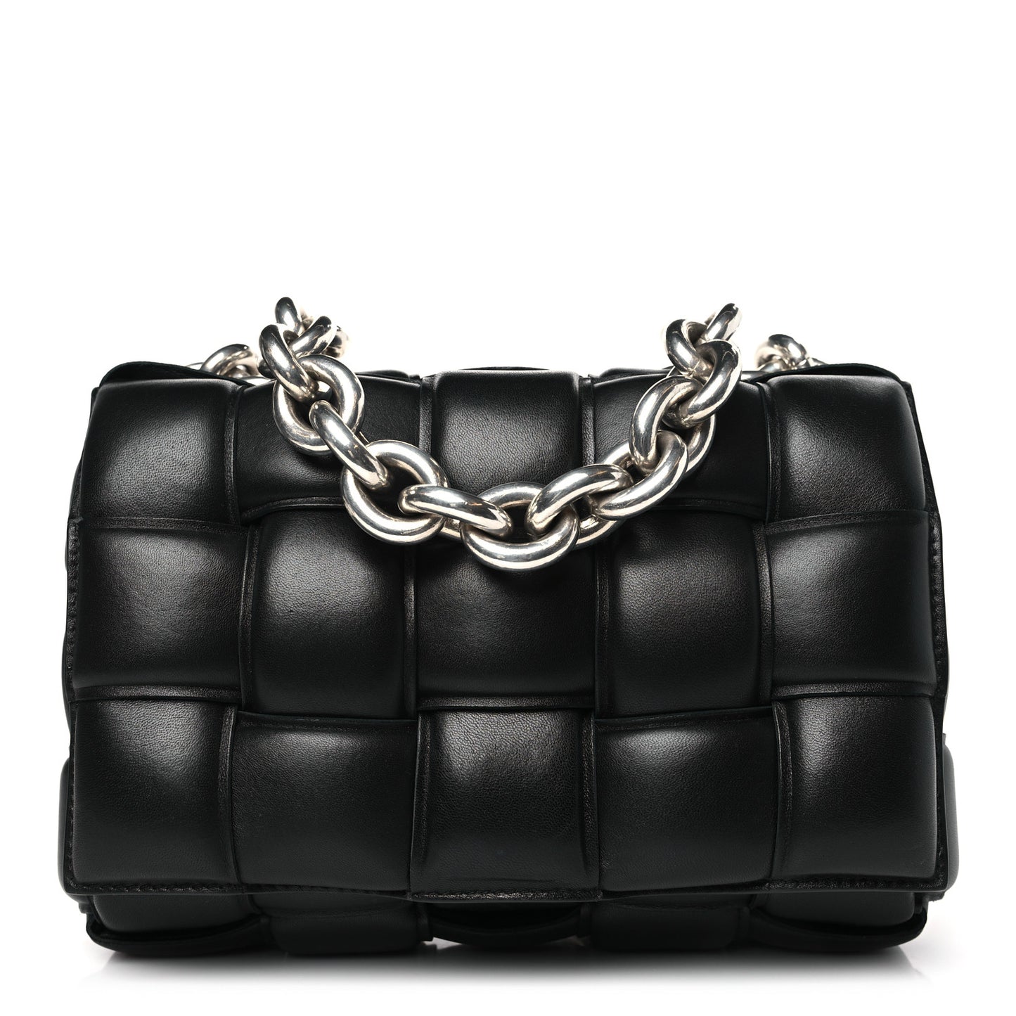 Lambskin Maxi Intreccio Padded Chain Cassette Crossbody Bag Black