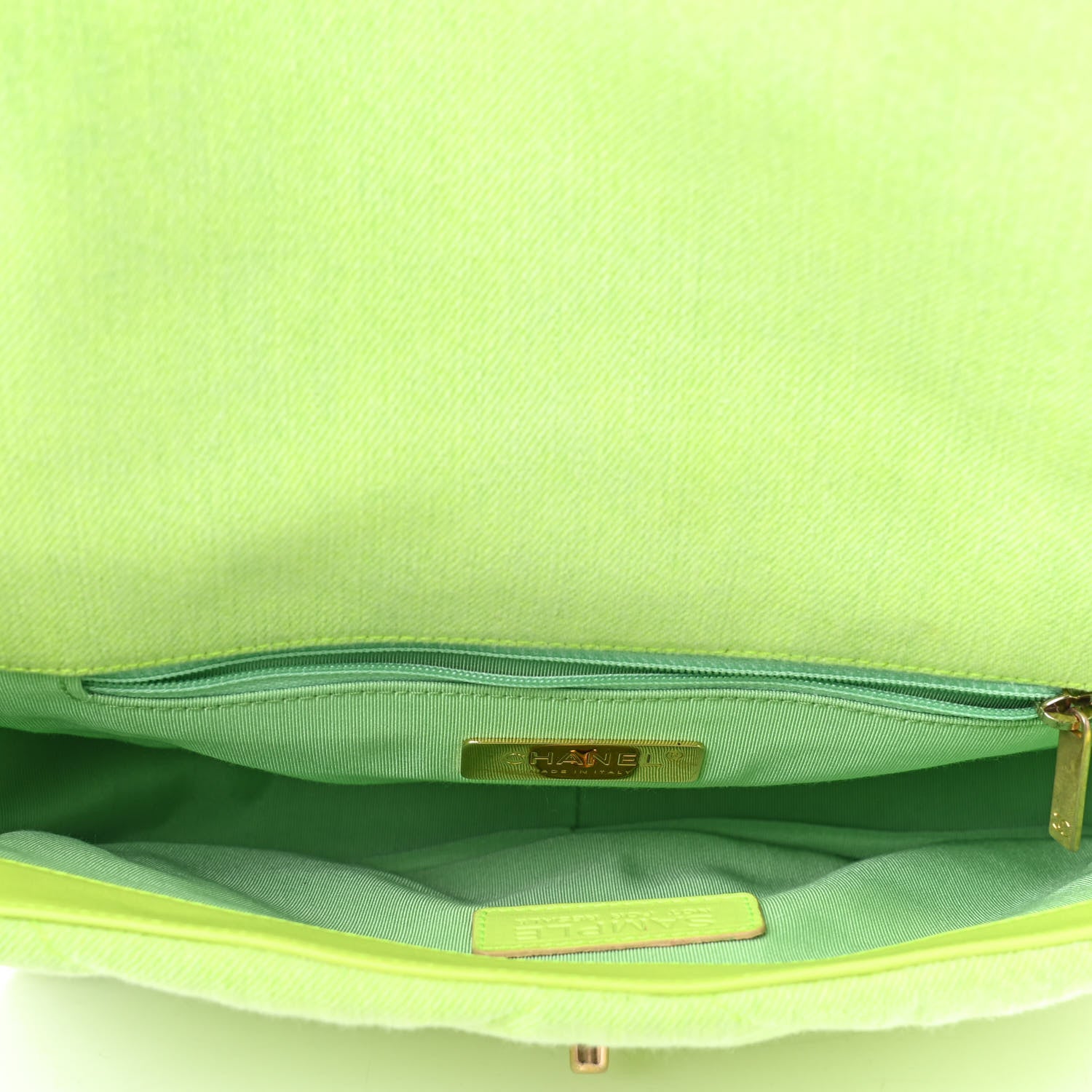Chanel Denim Quilted Medium Chanel 19 Flap Neon Green 4 of 5