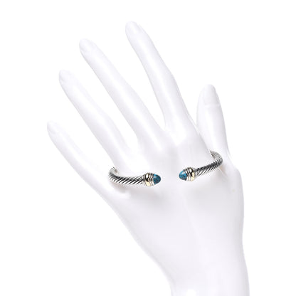 David Yurman Sterling Silver 14K Yellow Gold Turquoise 5mm Cable Classics Bracelet 2 of 4