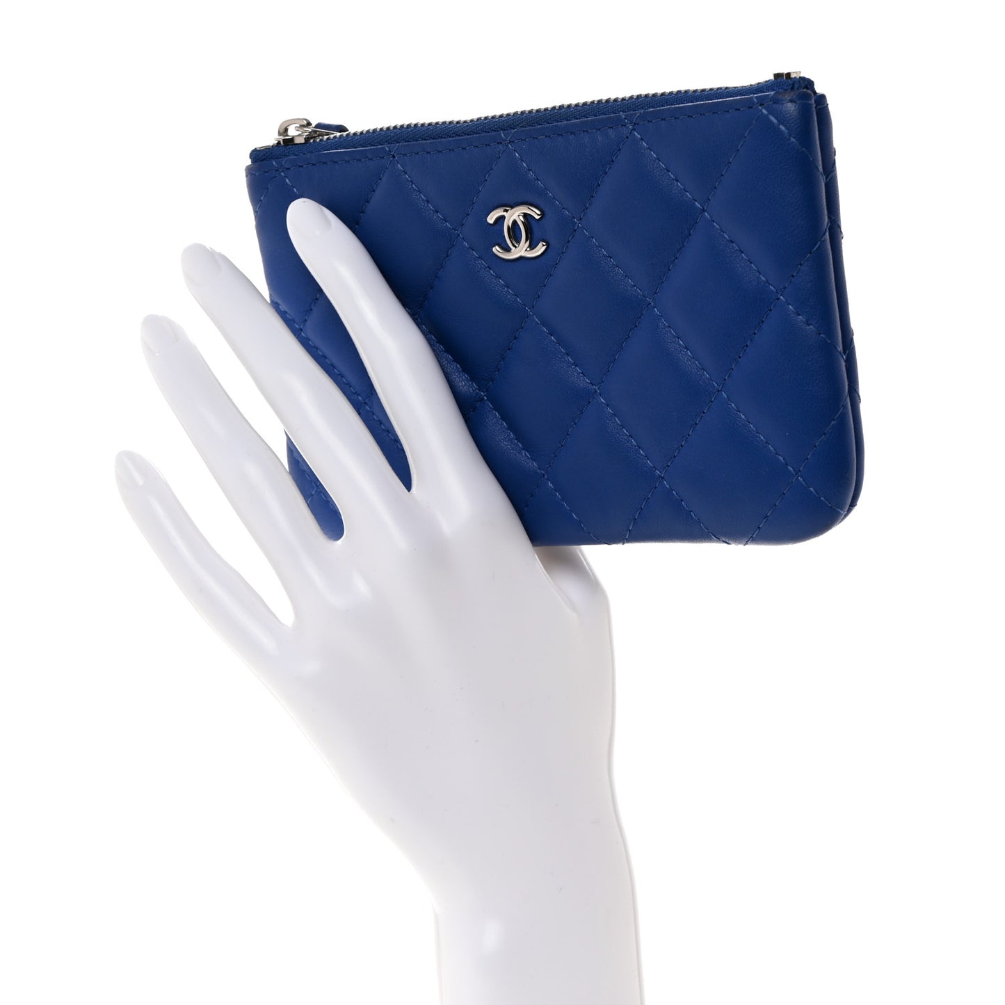 Lambskin Quilted Small Cosmetic Case Blue