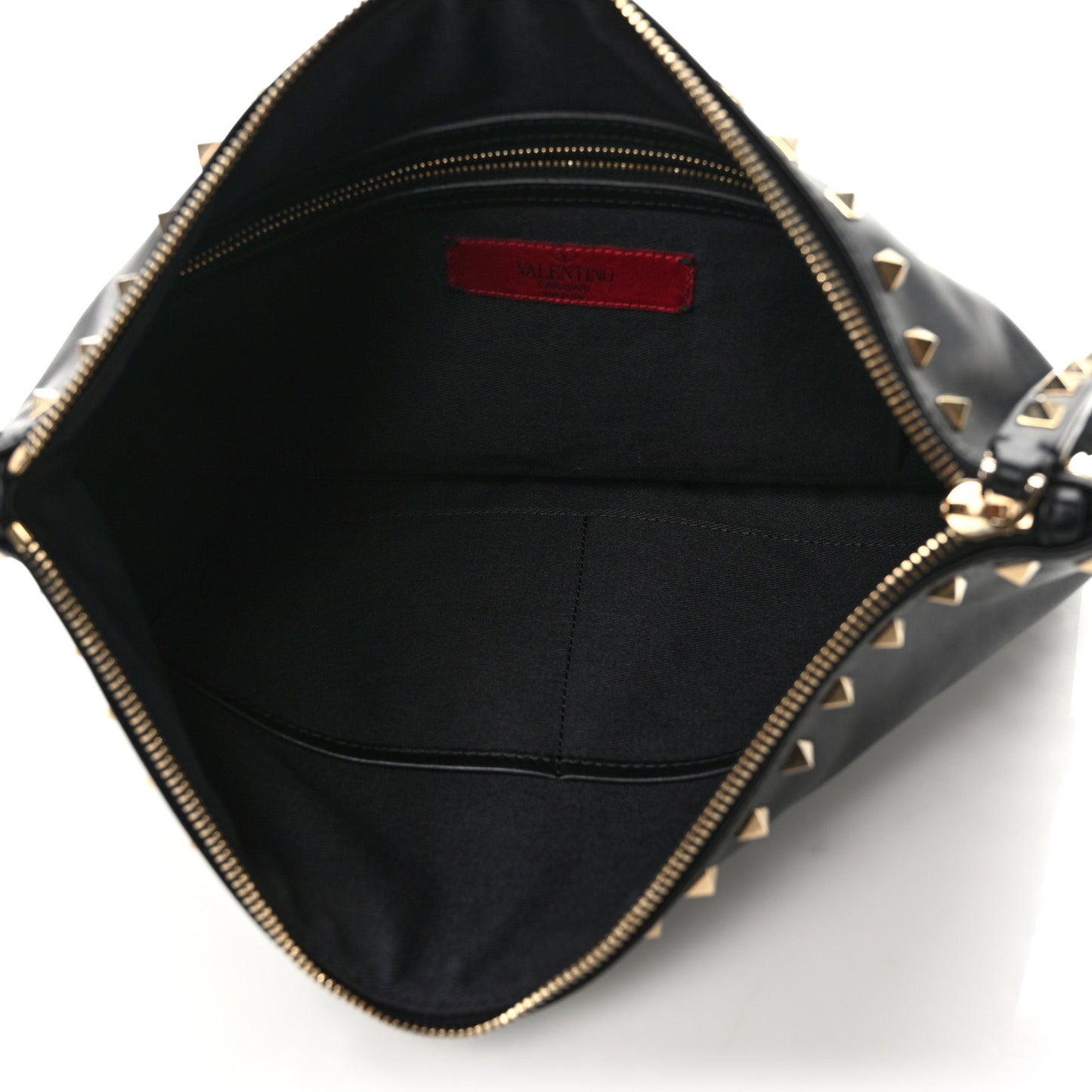 Vitello Large Rockstud Zip Wristlet Pouch Black