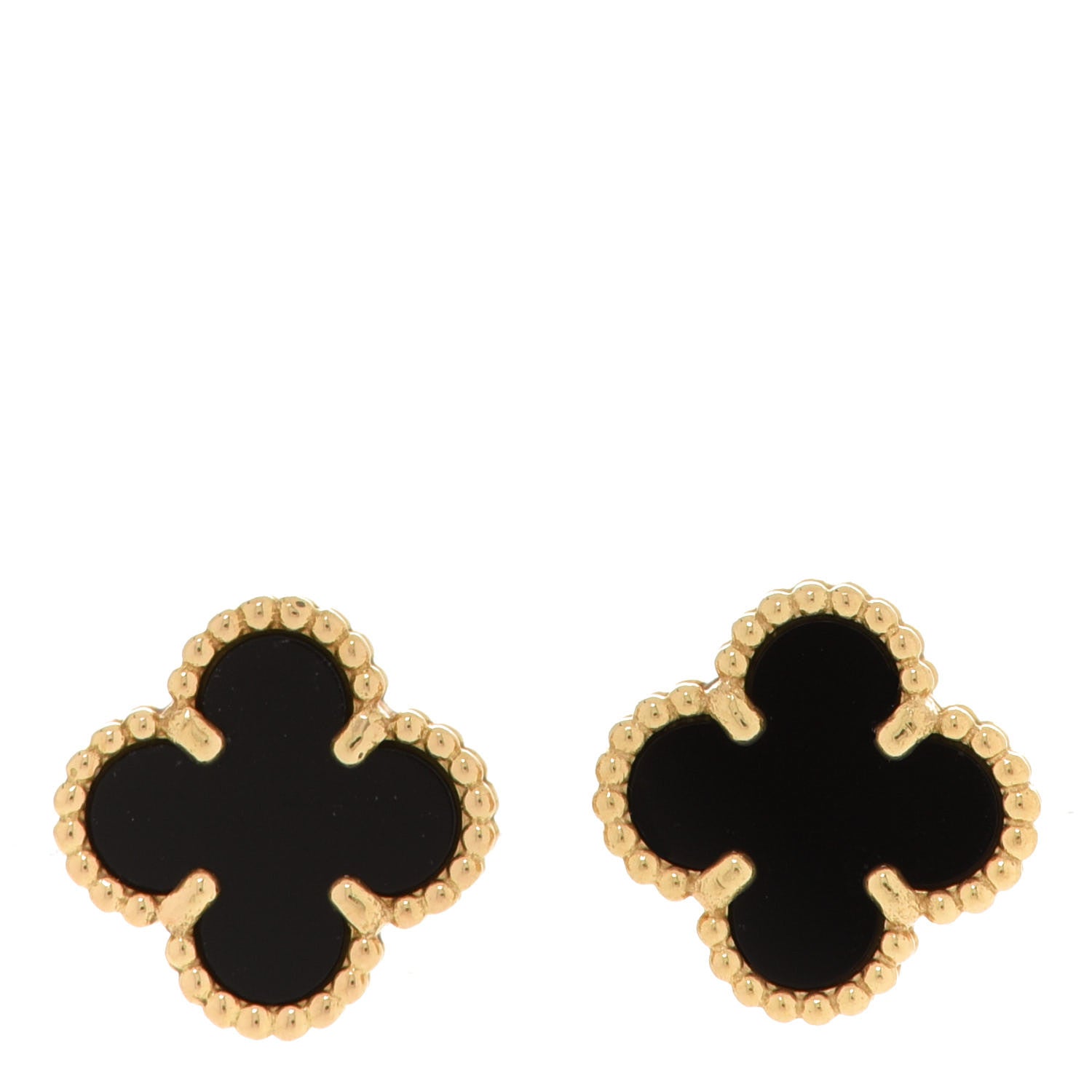 Van Cleef & Arpels 18K Yellow Gold Black Onyx Sweet Alhambra Earrings 1 of 5