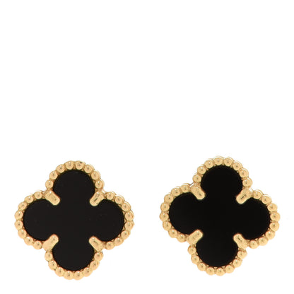Van Cleef & Arpels 18K Yellow Gold Black Onyx Sweet Alhambra Earrings 1 of 5