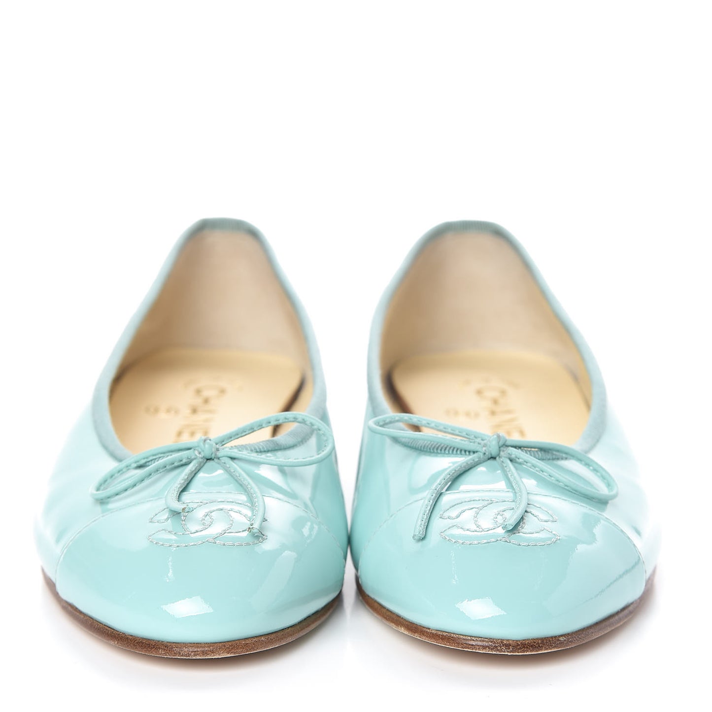 Calfskin Patent CC Cap Toe Ballerina Flats 37 Light Green