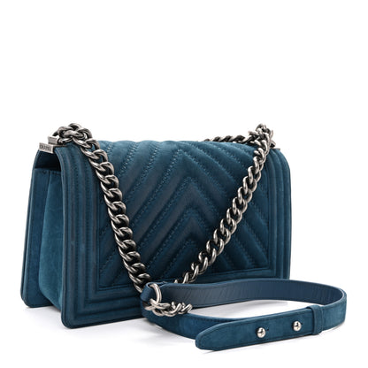 Chanel Nubuck Chevron Quilted Medium Boy Flap Blue 3 of 10