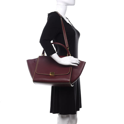 Celine Smooth Calfskin Yellow Stitching Medium Trapeze Burgundy 2 of 14