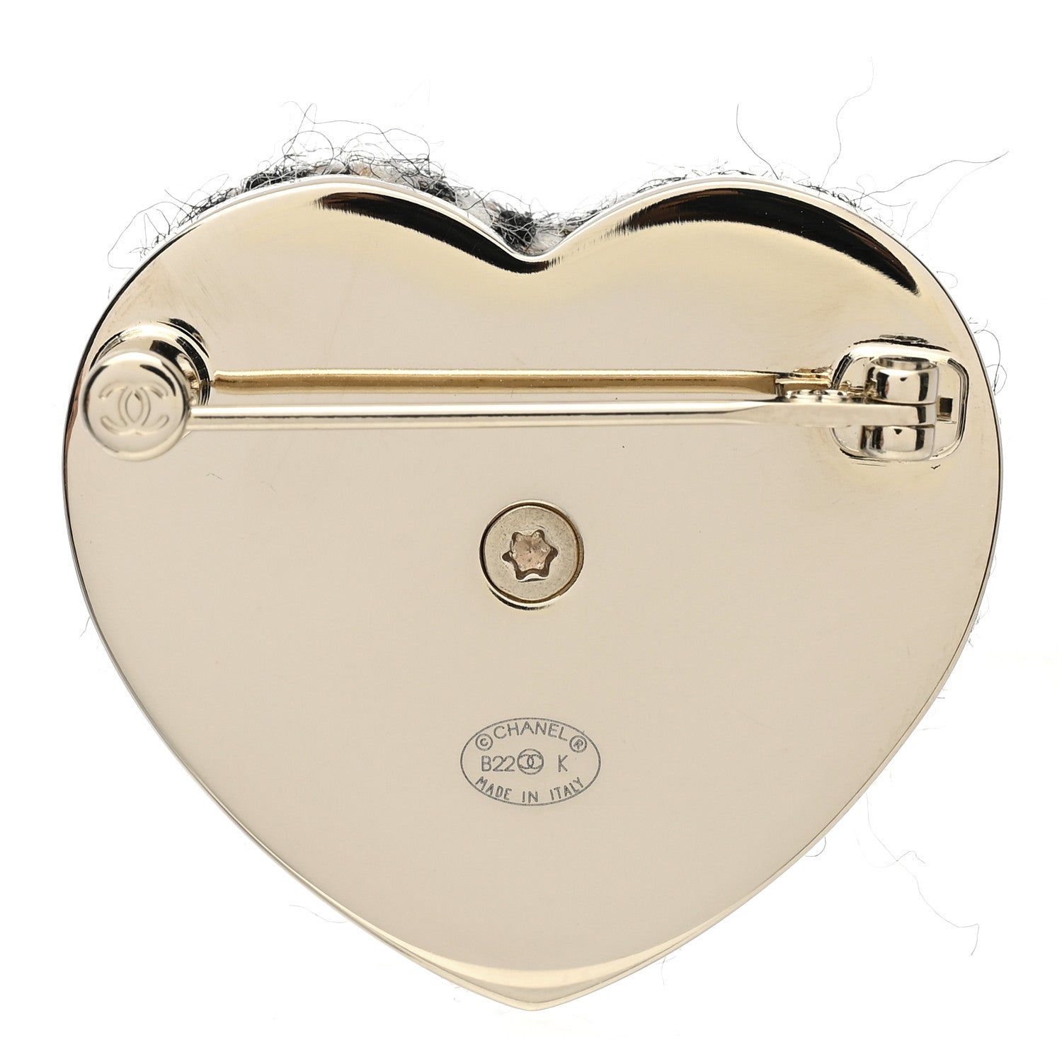 Chanel Tweed CC Heart Brooch Ivory Black Gold 2 of 3
