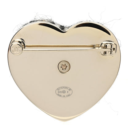 Chanel Tweed CC Heart Brooch Ivory Black Gold 2 of 3