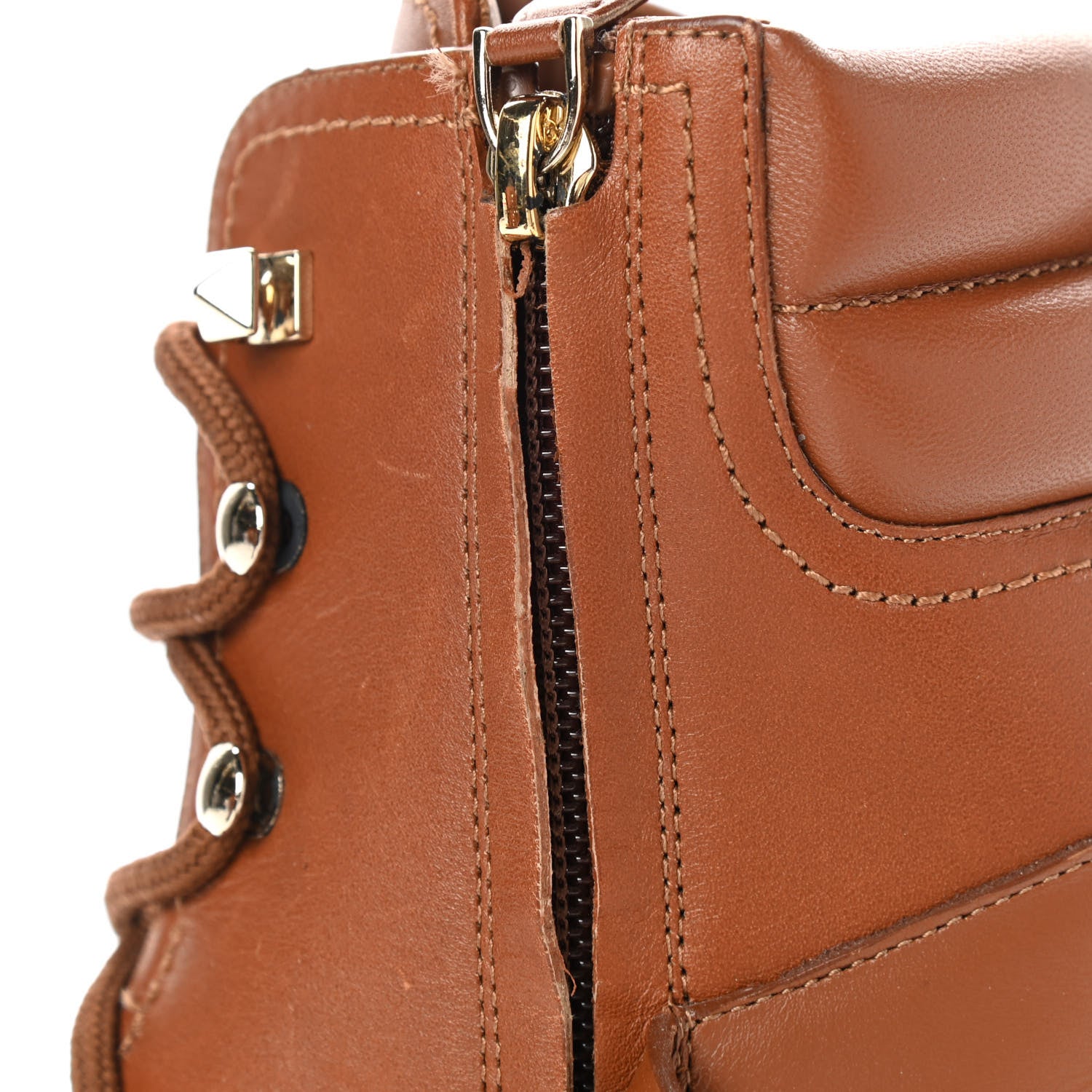 Valentino Garavani Calfskin Rockstud Cap Toe Combat Boots 38 Tan 14 of 26