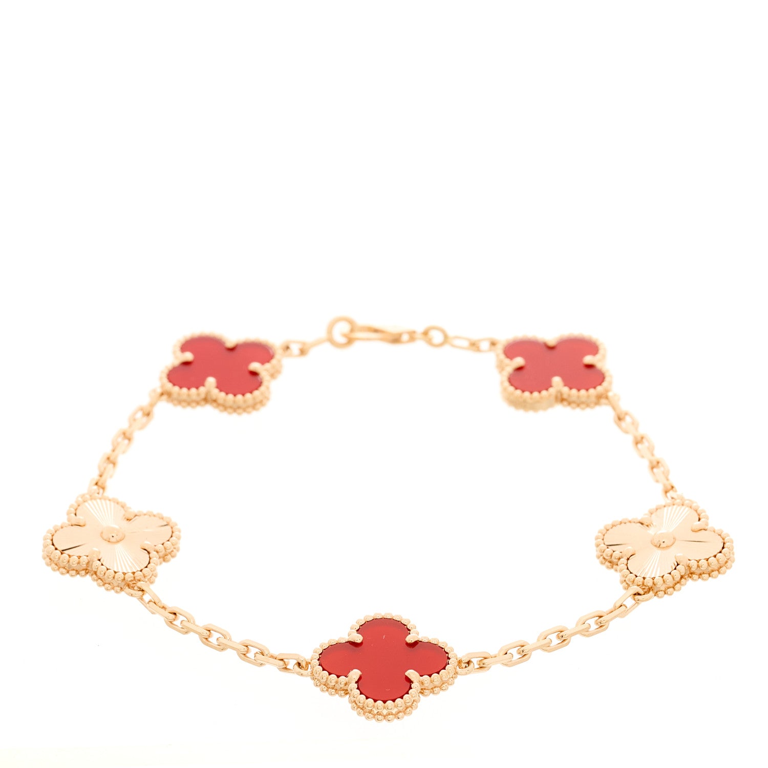 Van Cleef & Arpels 18K Rose Gold Carnelian 5 Motifs Guilloche Vintage Alhambra Bracelet 1 of 5