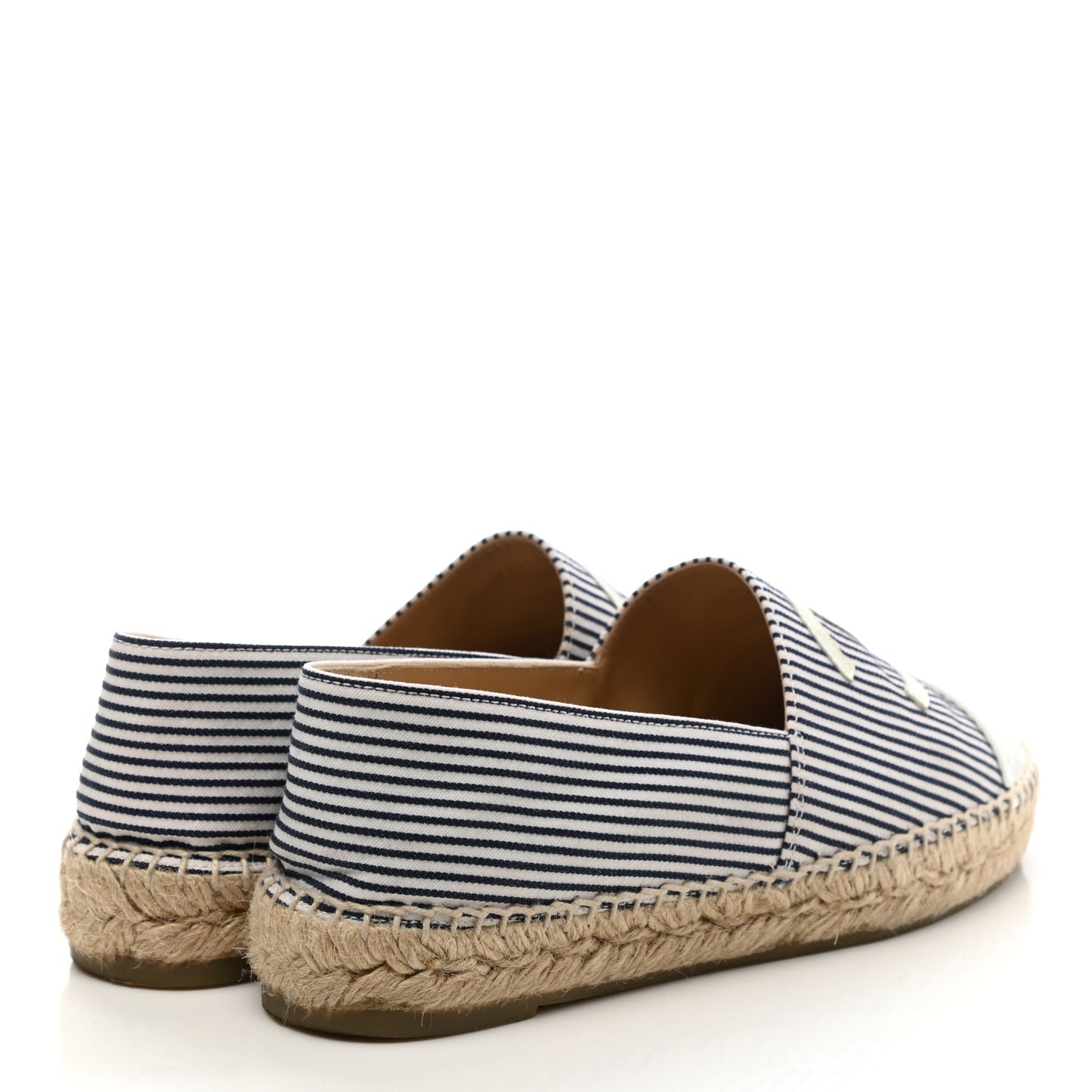 Canvas Striped Patent CC Espadrilles 37 Ivory Navy White