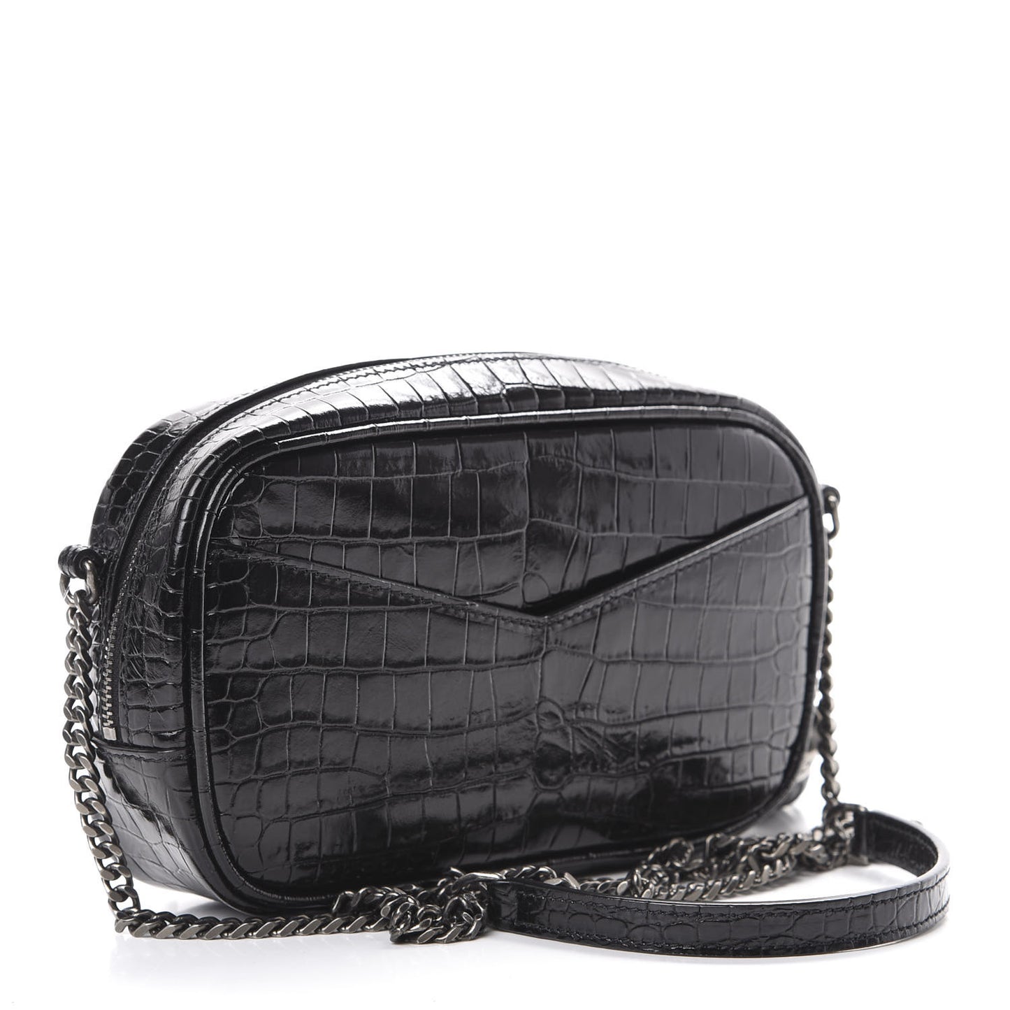 Calfskin Crocodile Embossed Monogram Mini Lou Camera Bag Black