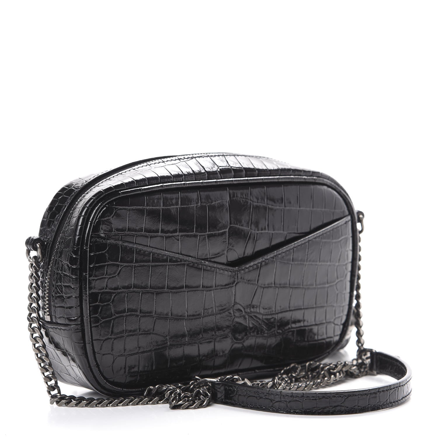Saint Laurent Calfskin Crocodile Embossed Monogram Mini Lou Camera Bag Black 2 of 10