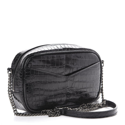 Saint Laurent Calfskin Crocodile Embossed Monogram Mini Lou Camera Bag Black 2 of 10