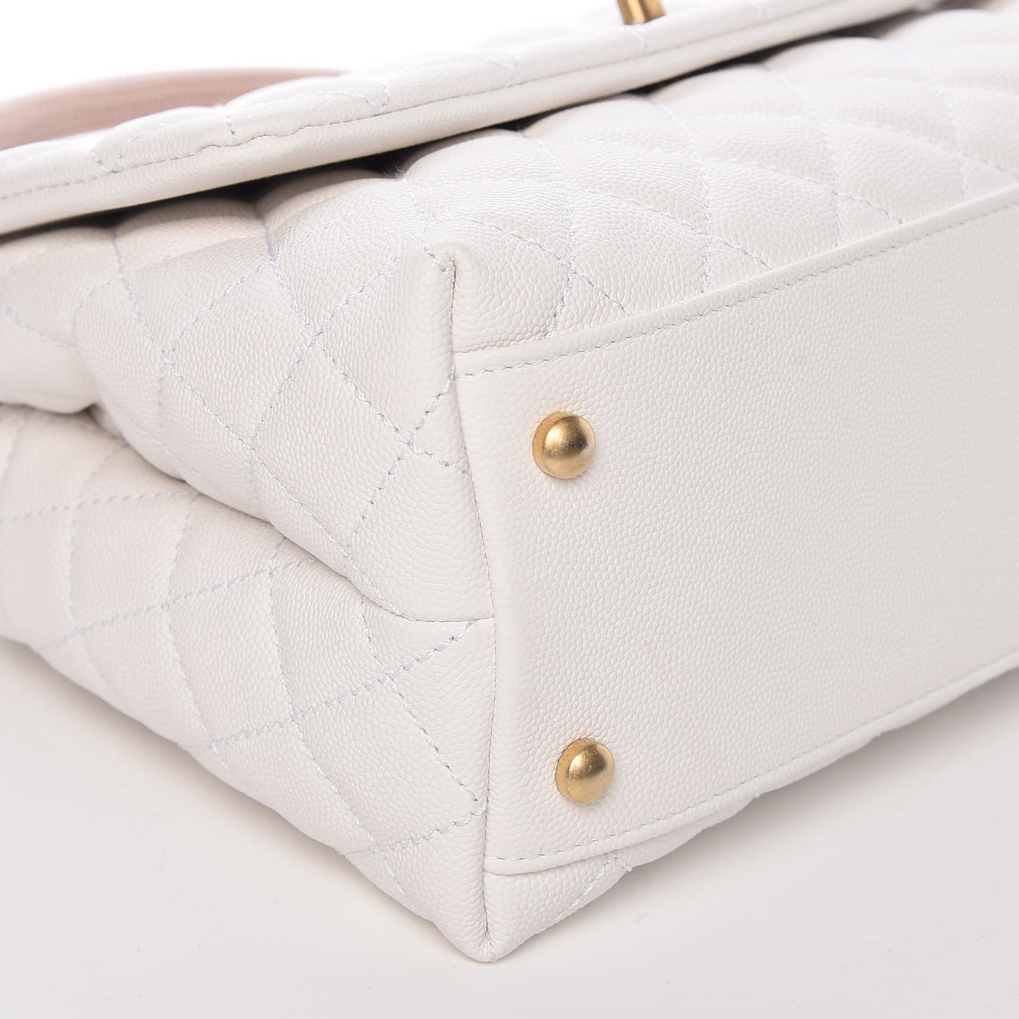 Caviar Lizard Quilted Small Coco Handle Flap White Beige