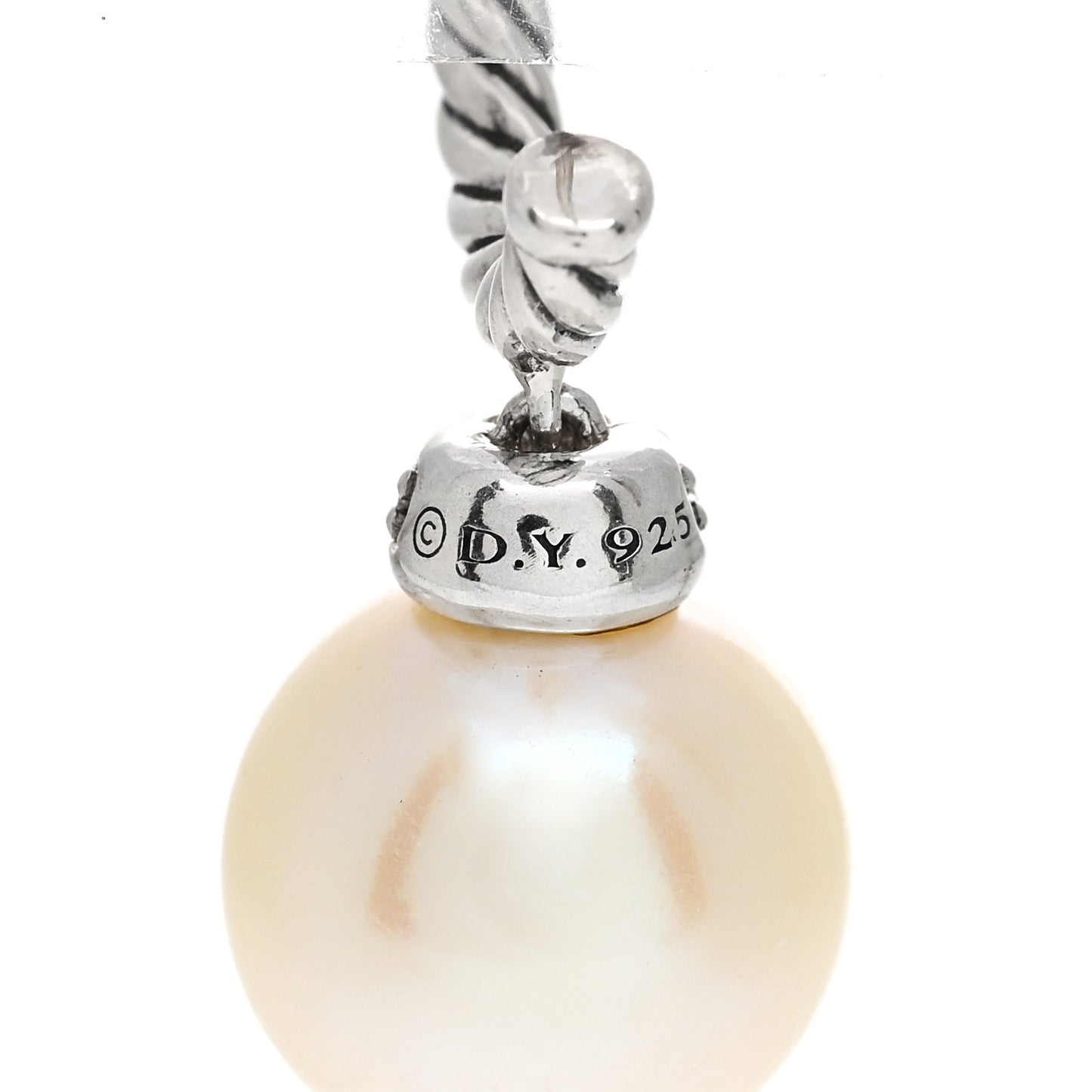 Sterling Silver Diamond Pearl 9mm Solari Drop Earrings