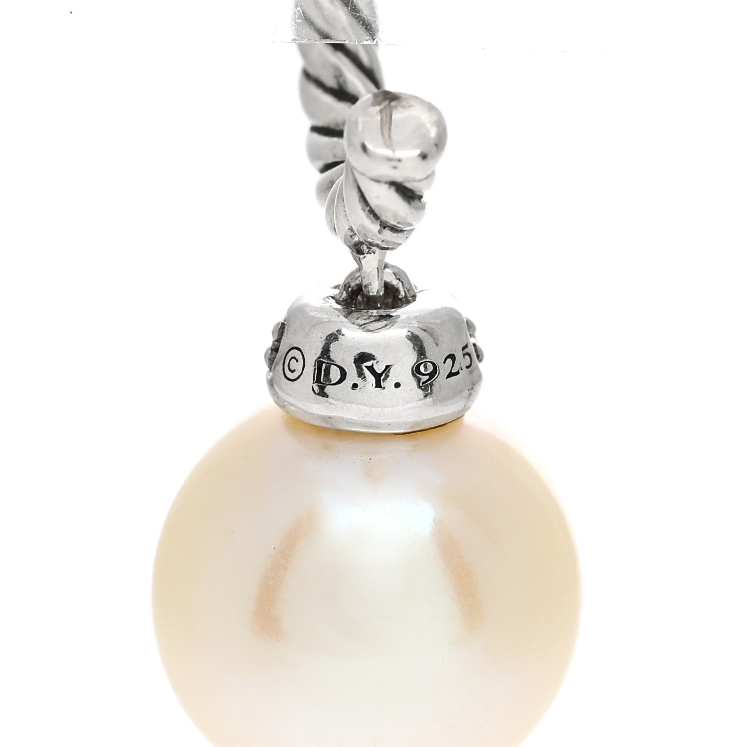 David Yurman Sterling Silver Diamond Pearl 9mm Solari Drop Earrings 5 of 6