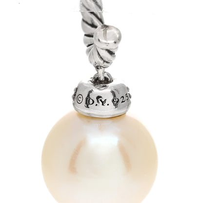 David Yurman Sterling Silver Diamond Pearl 9mm Solari Drop Earrings 5 of 6