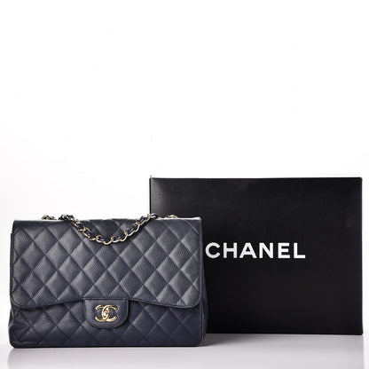 Chanel Caviar Jumbo Single Flap Blue 14 of 14
