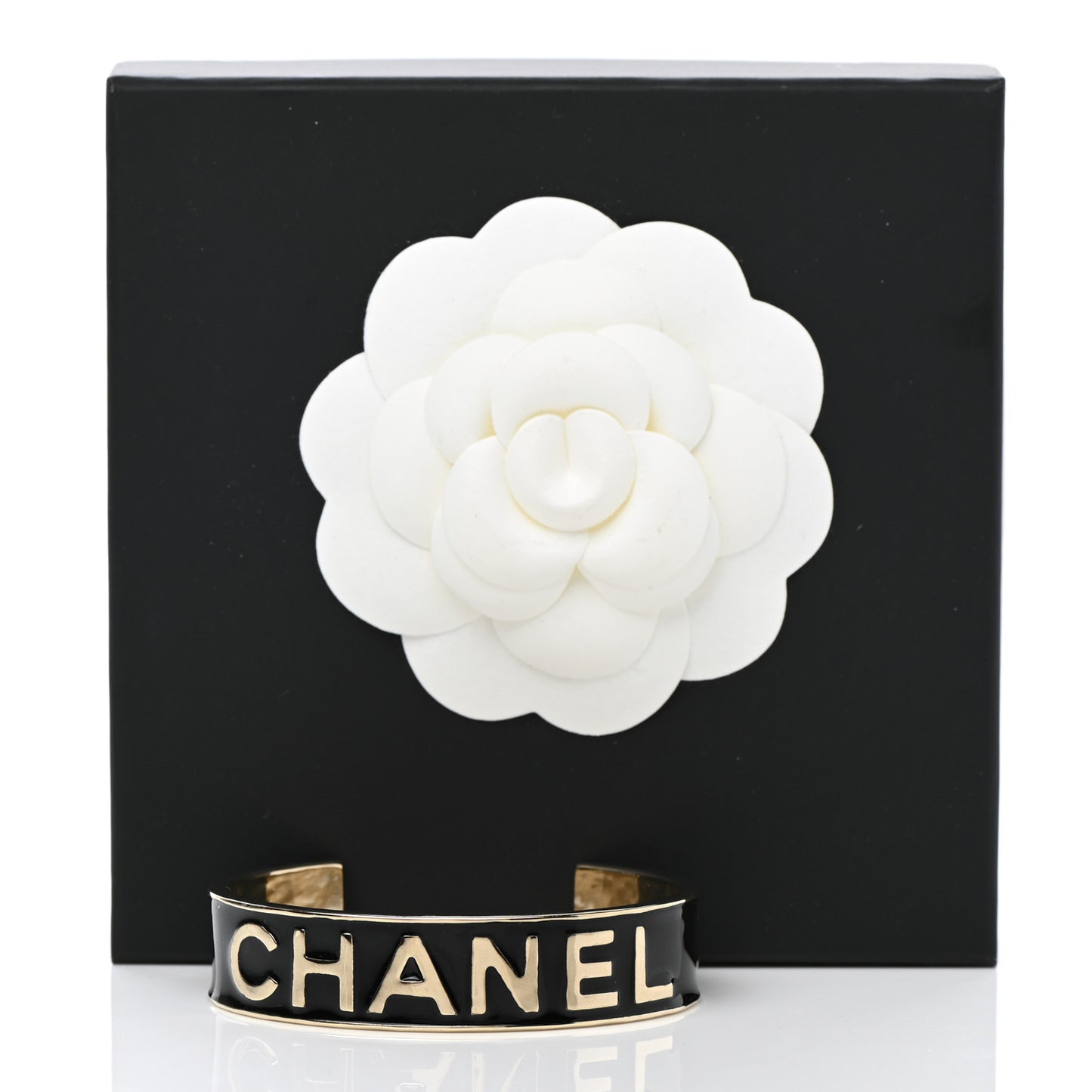 Metal Enamel Chanel Logo Cuff Bracelet M Black