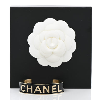 Chanel Metal Enamel Chanel Logo Cuff Bracelet M Black 5 of 5