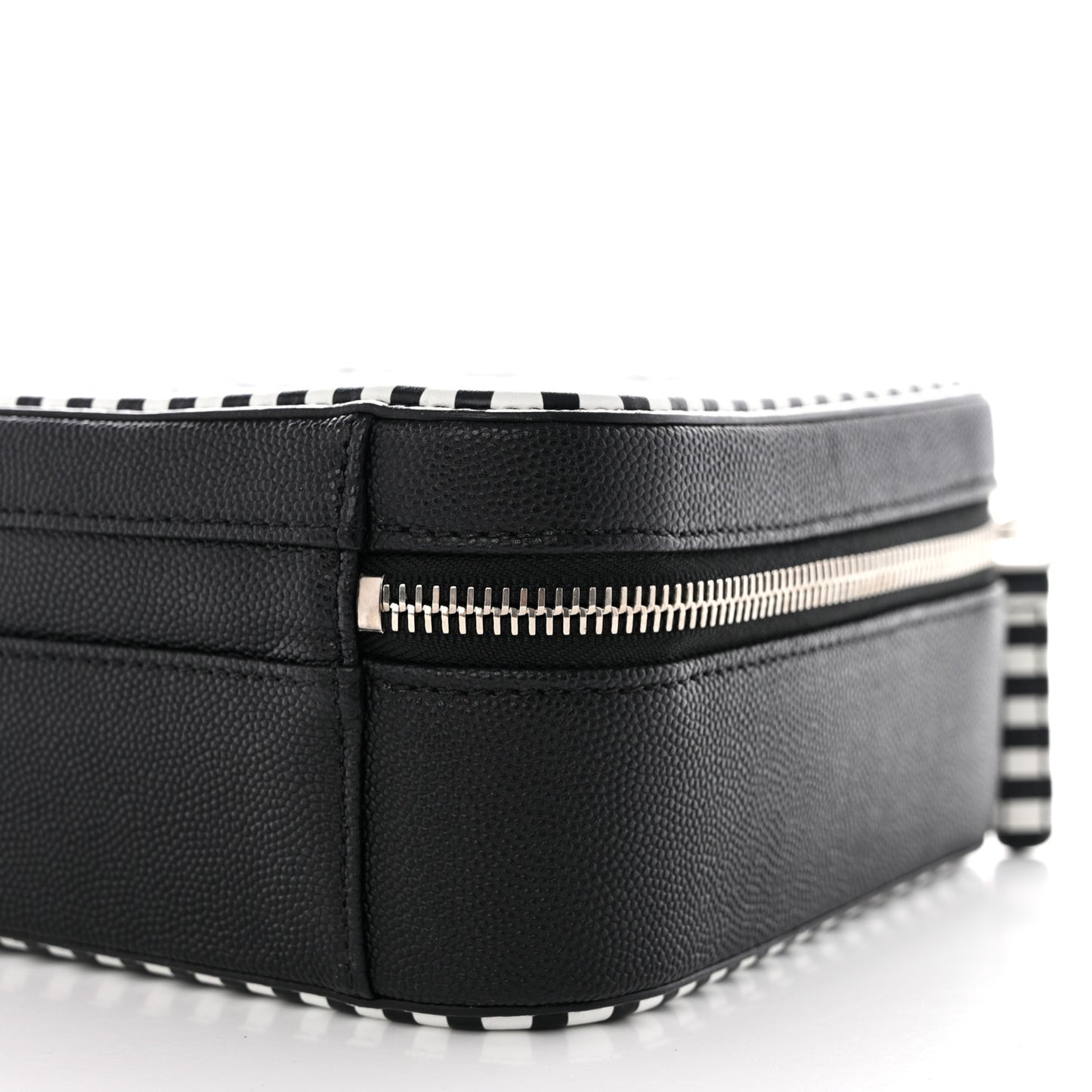Caviar Quilted Striped Medium CC Filigree Vanity Case Black White