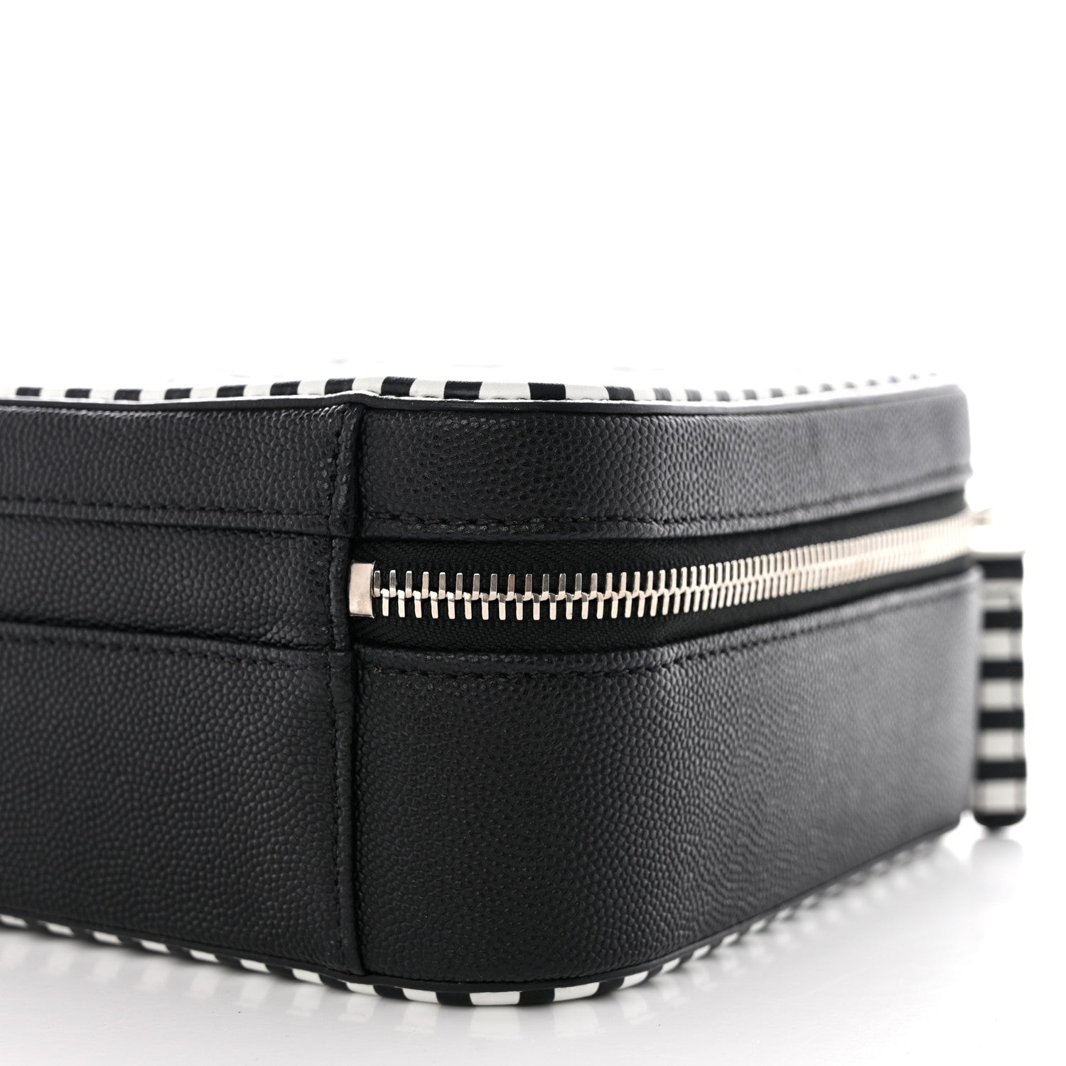 Chanel Caviar Quilted Striped Medium CC Filigree Vanity Case Black White 10 of 10