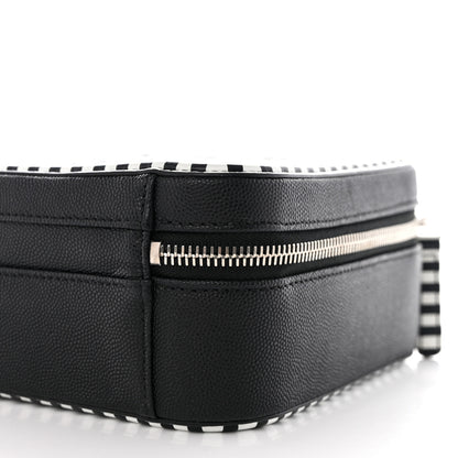 Chanel Caviar Quilted Striped Medium CC Filigree Vanity Case Black White 10 of 10