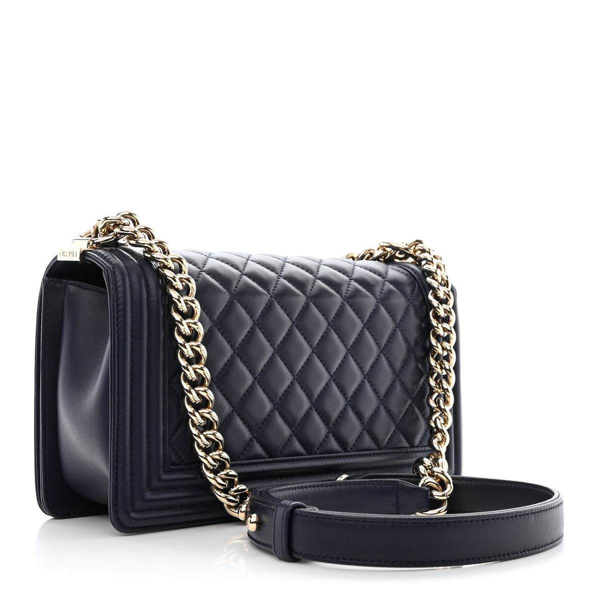 Lambskin Quilted Medium Boy Flap Navy