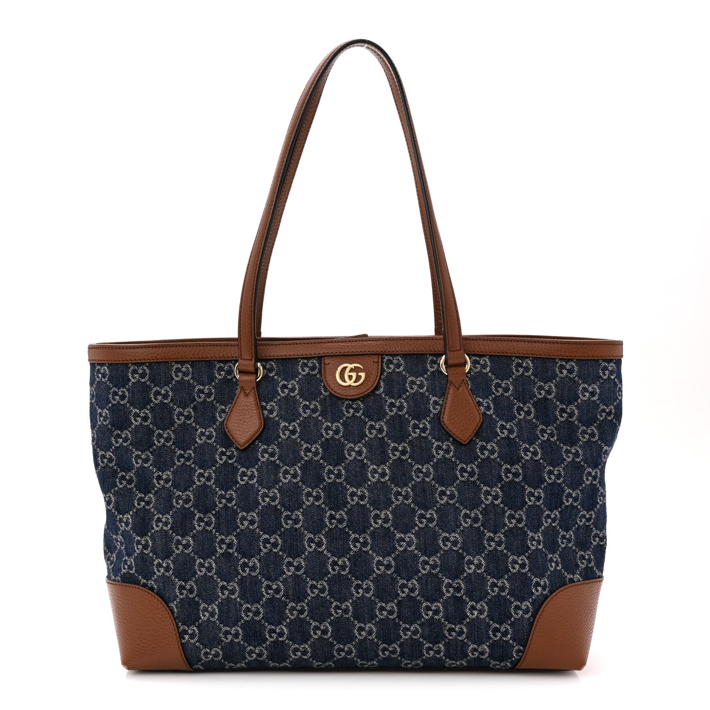New Denim GG Monogram Medium Ophidia Shopping Tote Blue Tea Cuir