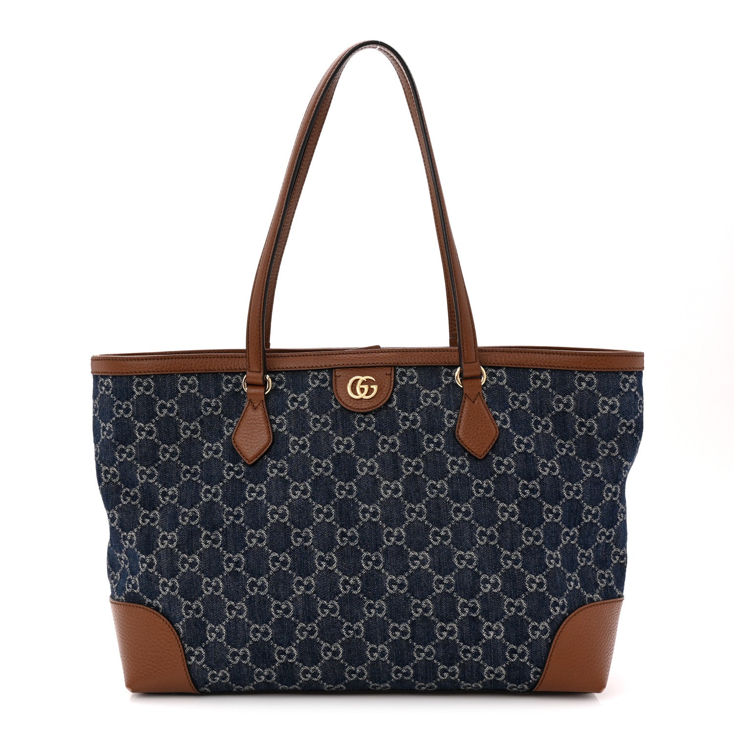 Gucci New Denim GG Monogram Medium Ophidia Shopping Tote Blue Tea Cuir 1 of 12