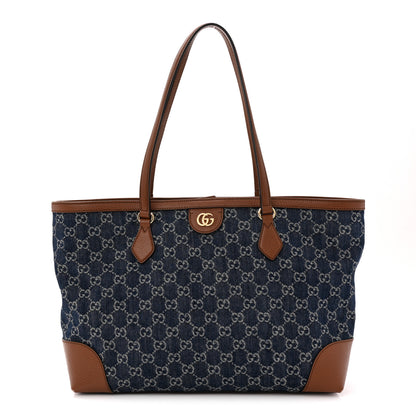Gucci New Denim GG Monogram Medium Ophidia Shopping Tote Blue Tea Cuir 1 of 12