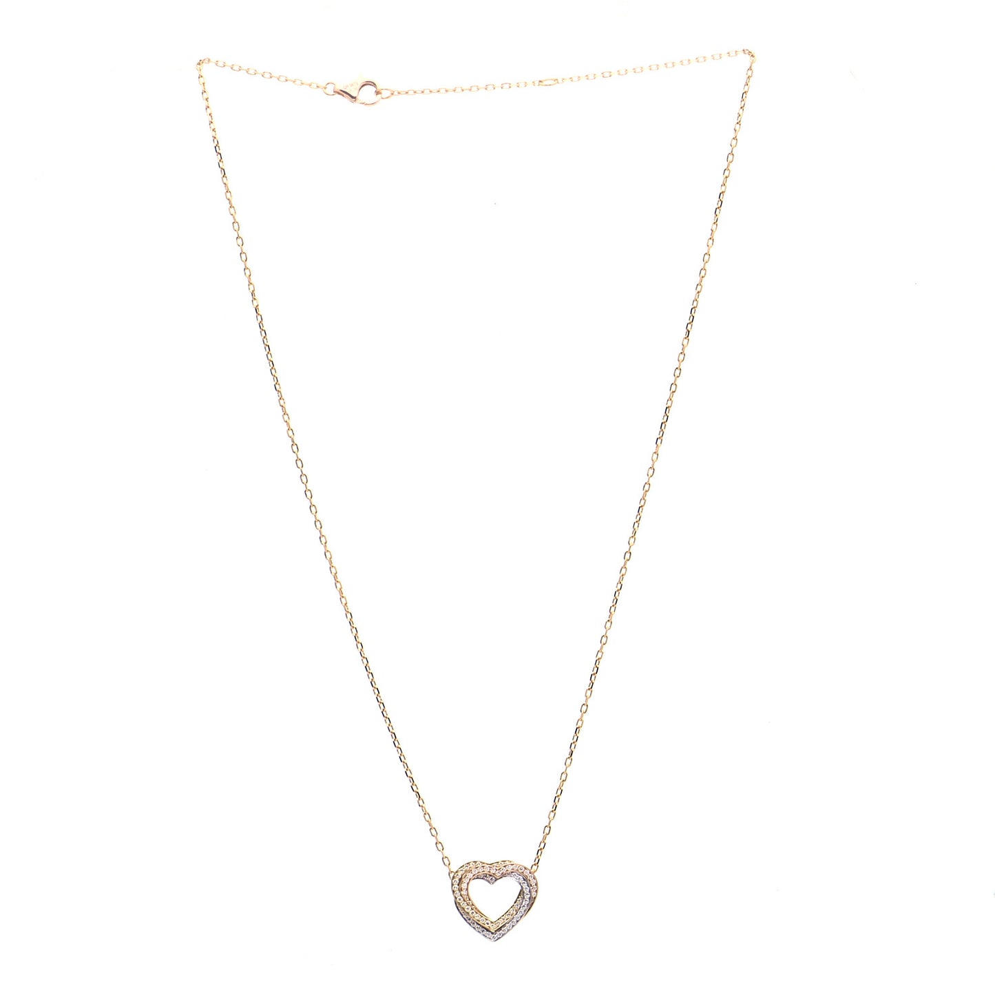 18K Pink Yellow White Gold Diamond Trinity Heart Paved Pendant Necklace