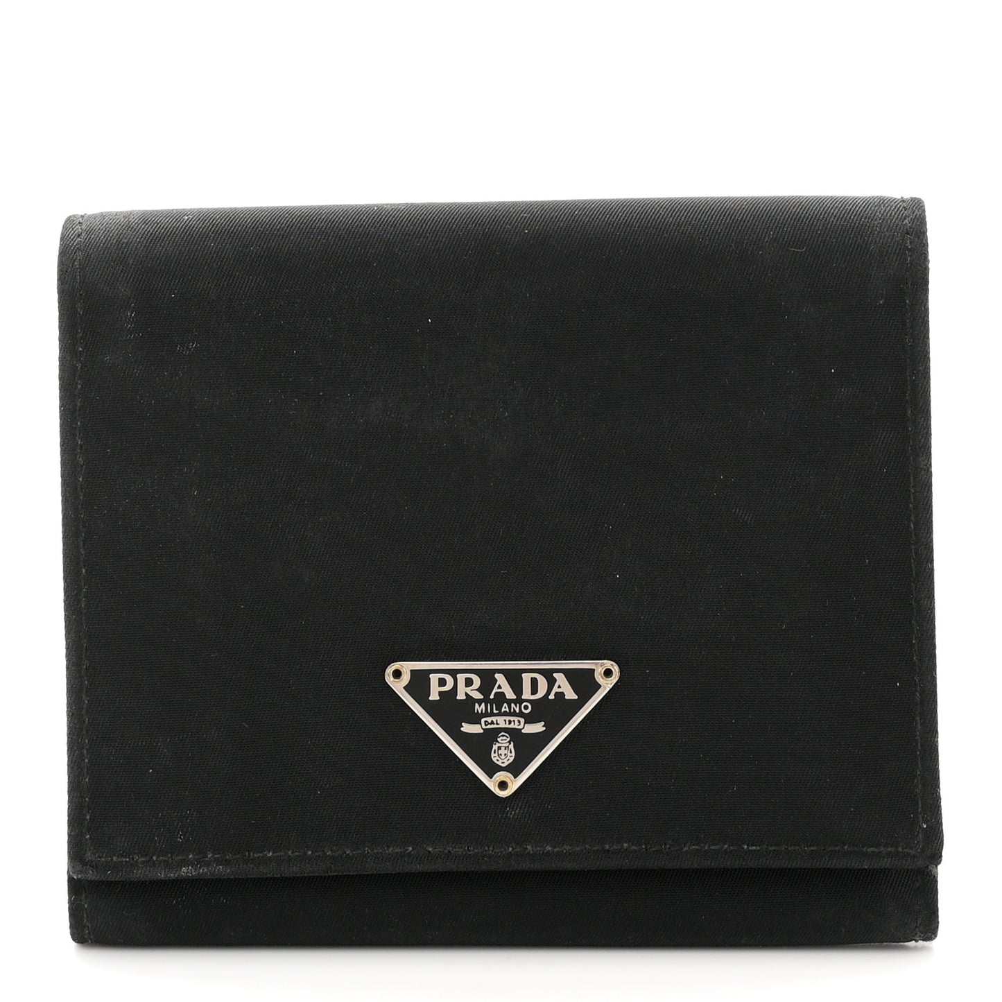 Tessuto Nylon Saffiano Tri-Fold Compact Wallet Black