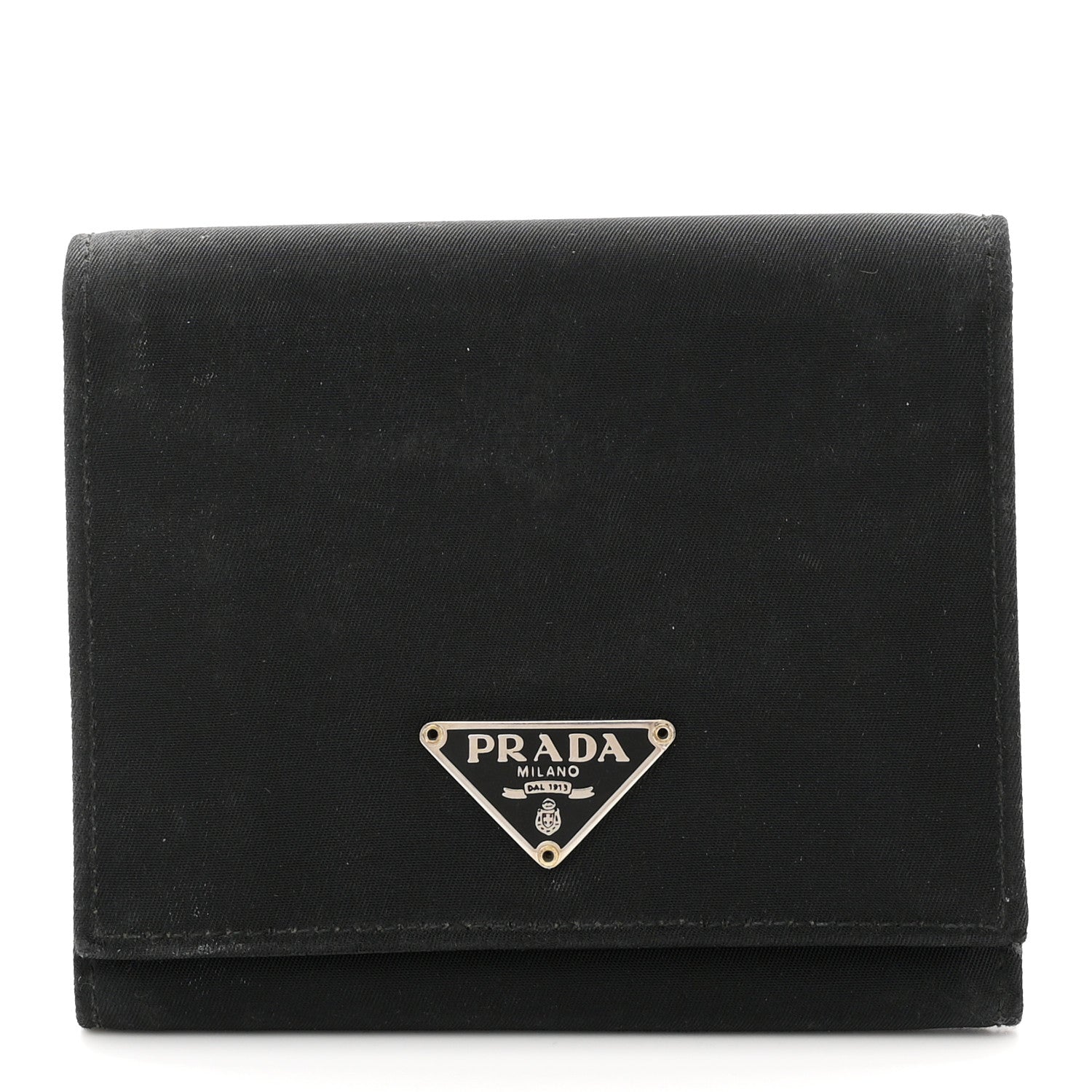 Prada Tessuto Nylon Saffiano Tri-Fold Compact Wallet Black 1 of 7