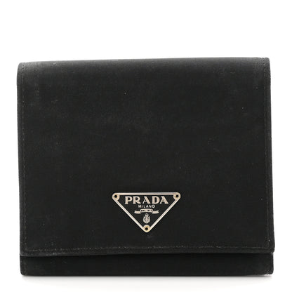 Prada Tessuto Nylon Saffiano Tri-Fold Compact Wallet Black 1 of 7