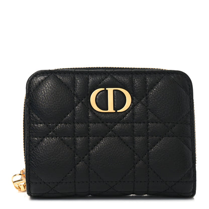 Christian Dior Grained Calfskin Supple Cannage Caro Scarlet Zipped Wallet Black 1 of 8