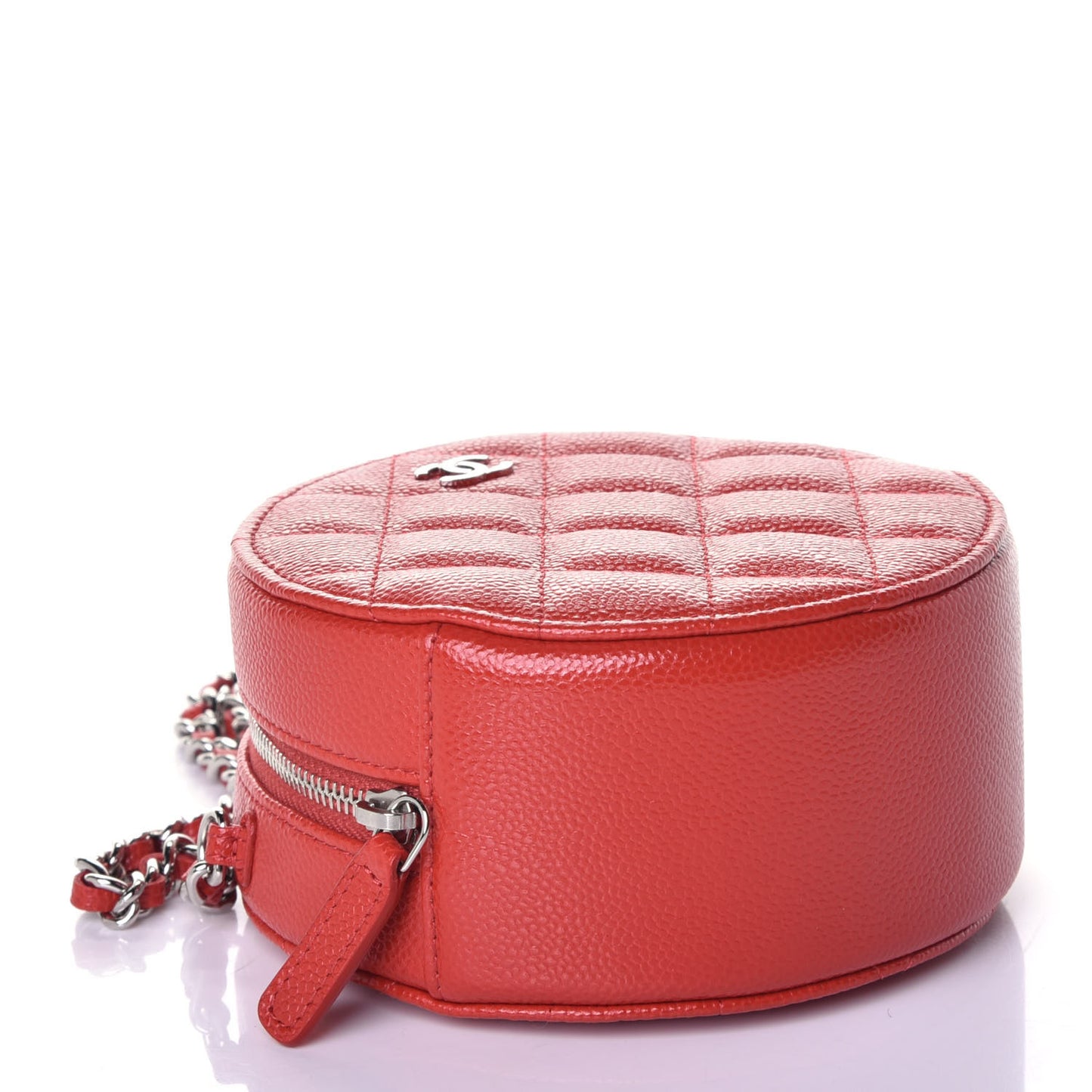 Caviar Quilted Round Clutch With Chain Red