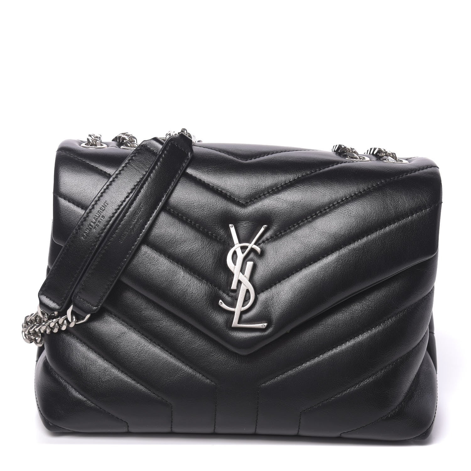 Saint Laurent Calfskin Y Quilted Monogram Small Loulou Chain Satchel Black 1 of 9