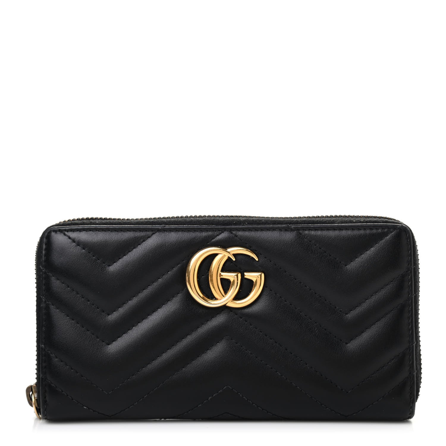 Gucci Calfskin Matelasse GG Marmont Zip Around Wallet Black 1 of 7