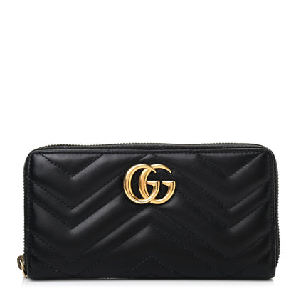 Gucci Calfskin Matelasse GG Marmont Zip Around Wallet Black 1 of 7