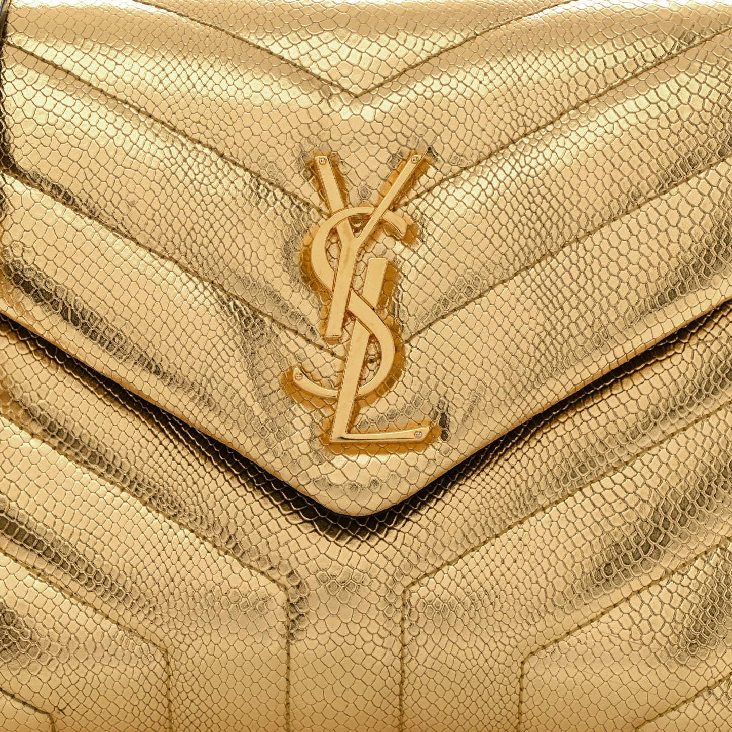 Snake Embossed Lame Y Quilted Small Loulou Monogram Chain Satchel Oro