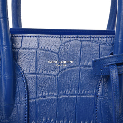 Saint Laurent Calfskin Crocodile Embossed Small Sac De Jour Royal Blue 9 of 14