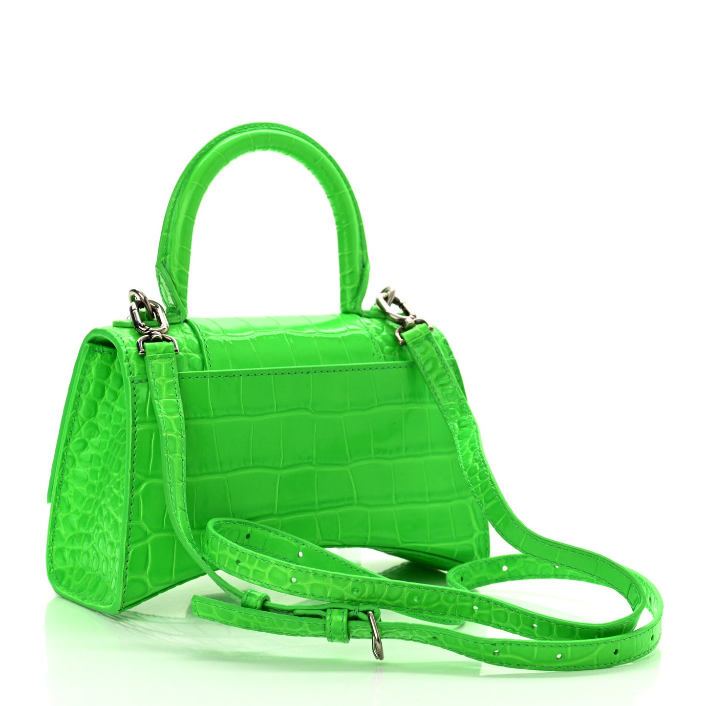 Shiny Calfskin Strass Crocodile Embossed Hourglass Top Handle Bag XS Fluo Green